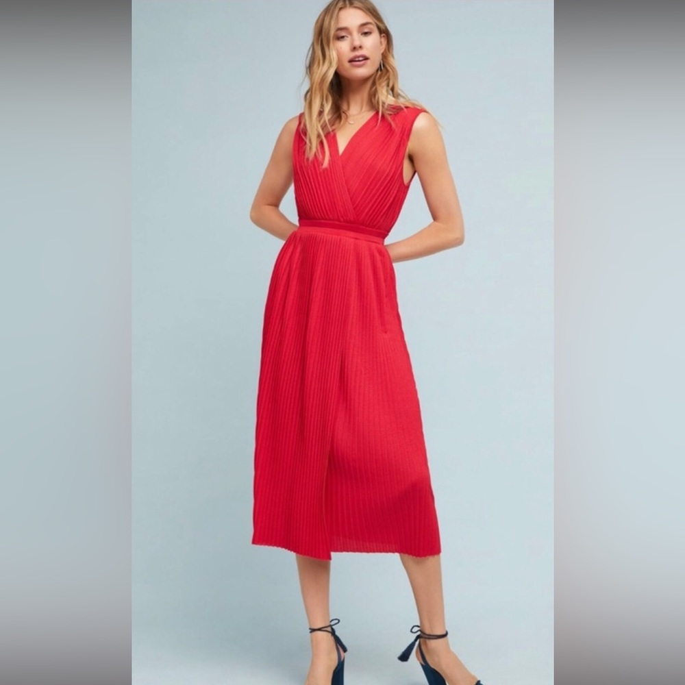 Tracy Reese Pleated Midi Dress - Red - Size S